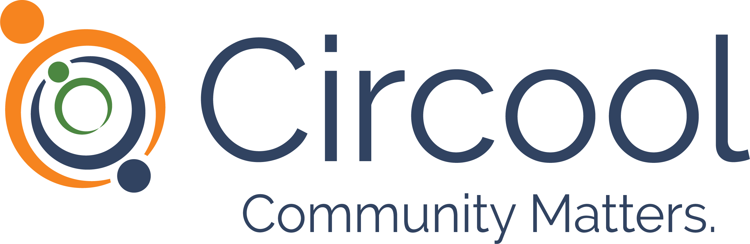 Circool Logo blue and white with community matters underneath the name